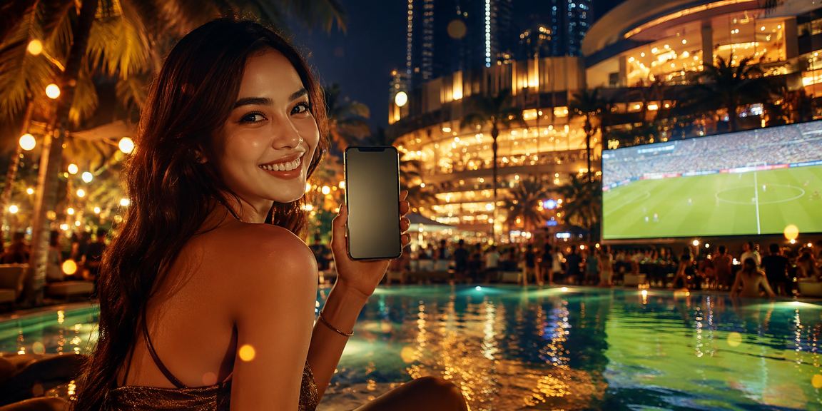 Suasana malam casino neon dengan aplikasi taruhan di perangkat mobile