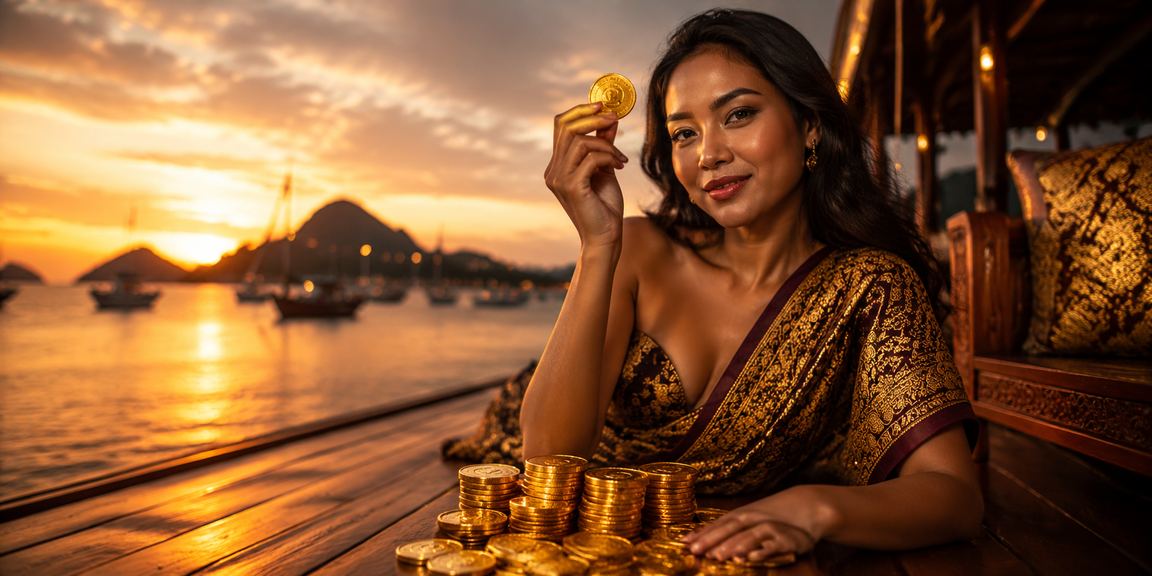 Model Vietnam bergaya percaya diri saat menerima bonus deposit dengan ekspresi senang
